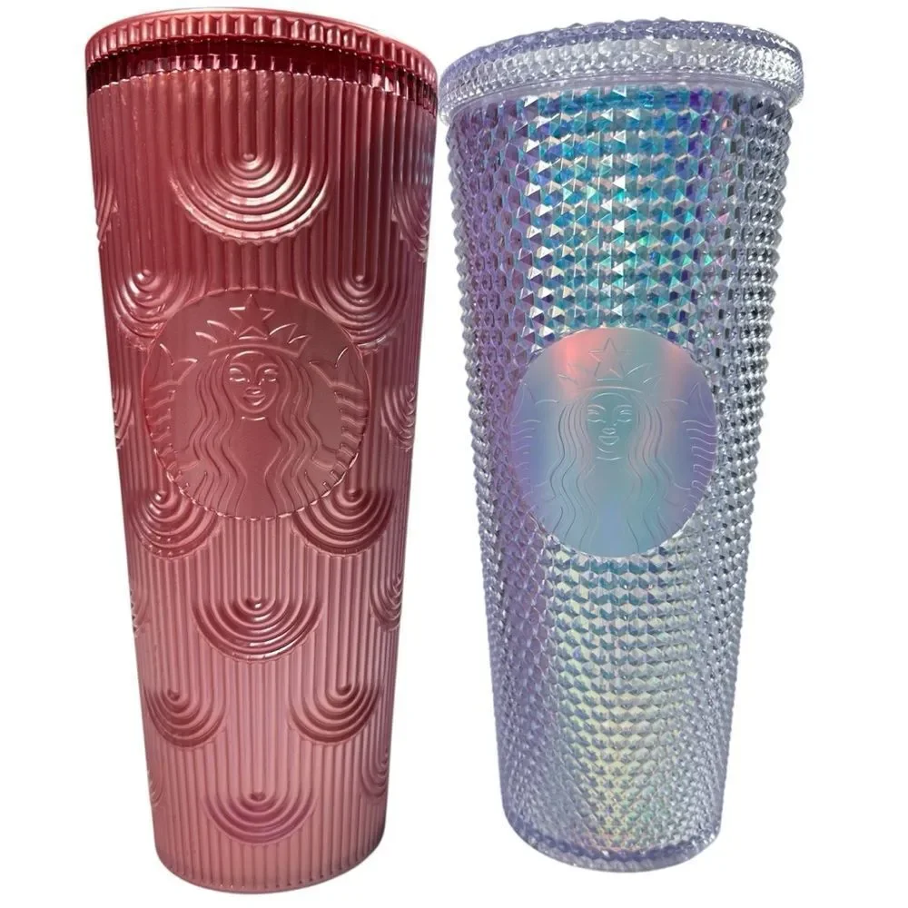 2 Starbucks 2023 Tumbler 24Oz Pink Pearl Shell Mermaid Unicorn Studded. NO STRAW